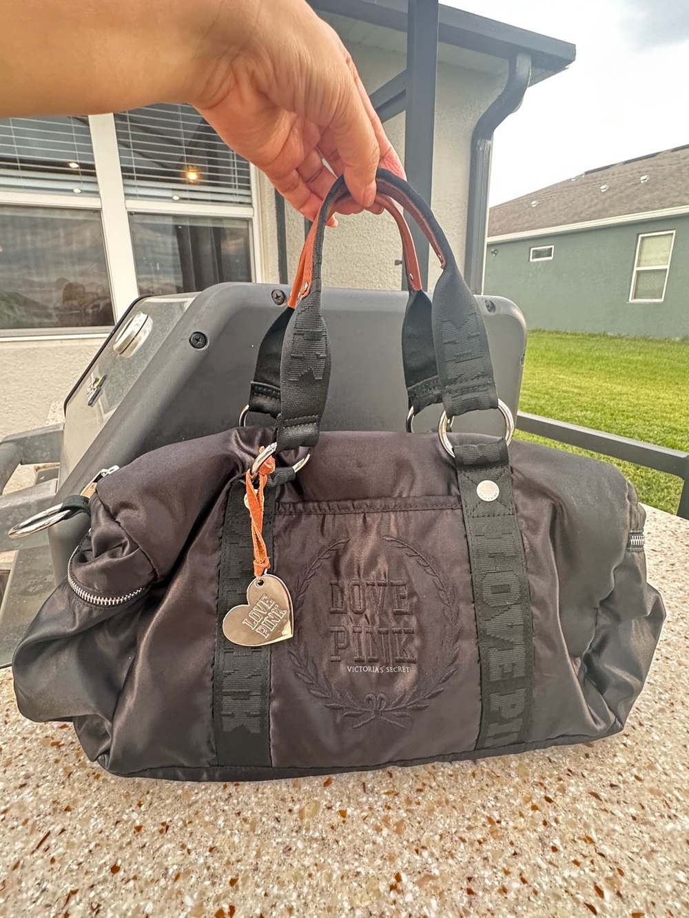 Victoria's Secret Black Duffel with Heart Charm